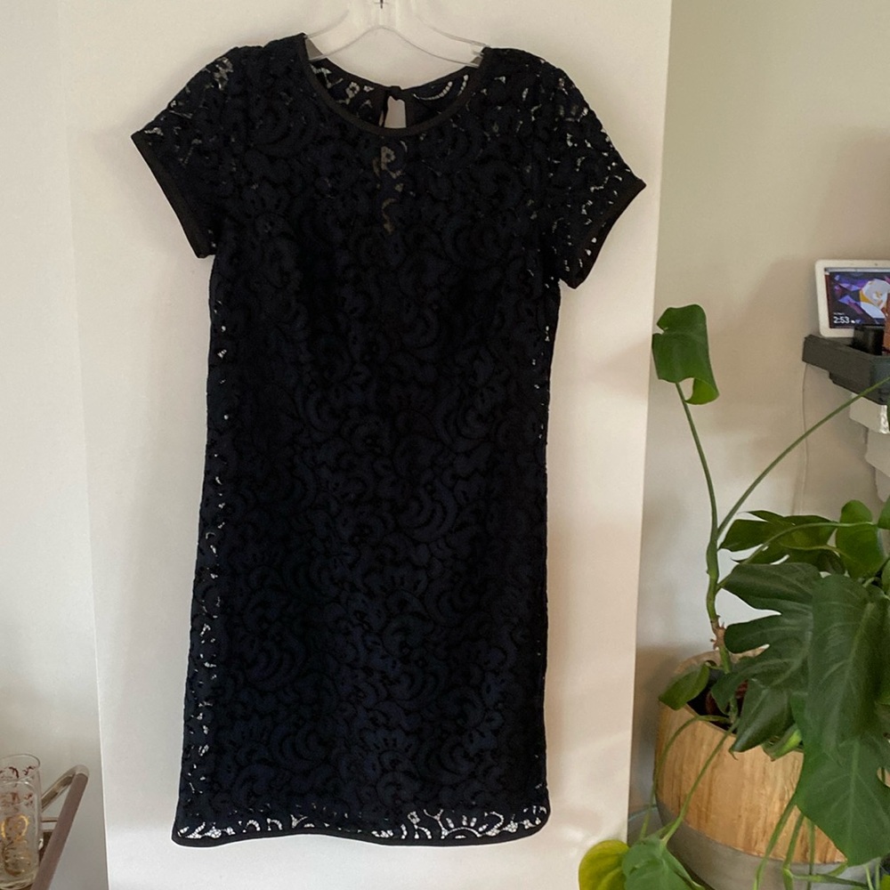 LOFT ANN TAYLOR black blue lace mini shift dress 2